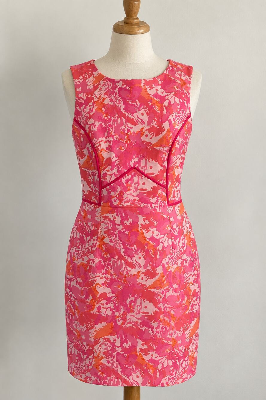 Single Vintage Y2K Pink Orange Floral Cocktail Sheath Dress Size 6 USA
